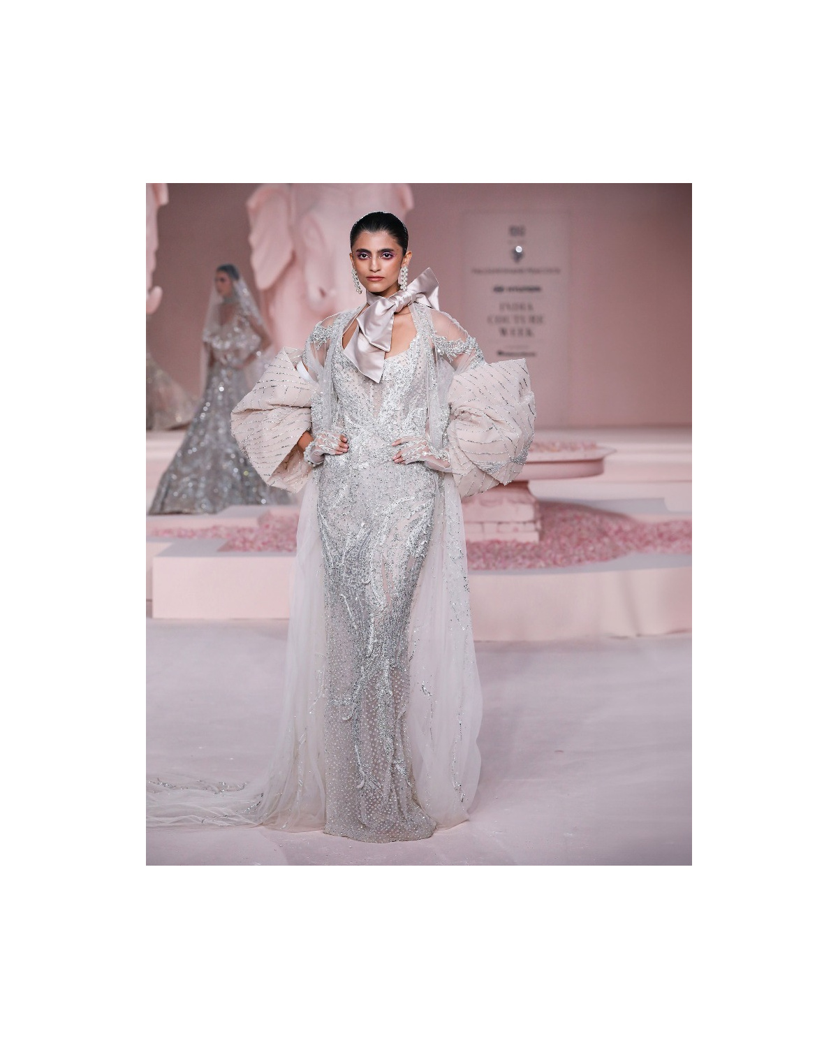 Judith Fitted Gown with Intricate Silver Embroidery with Sequins