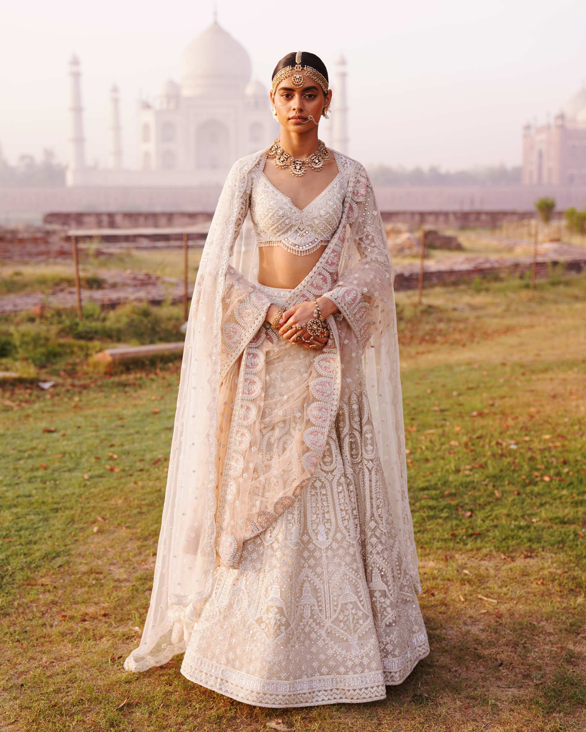 Tara Light Beige-based, Ivory Lehenga Set With Foliage Motifs