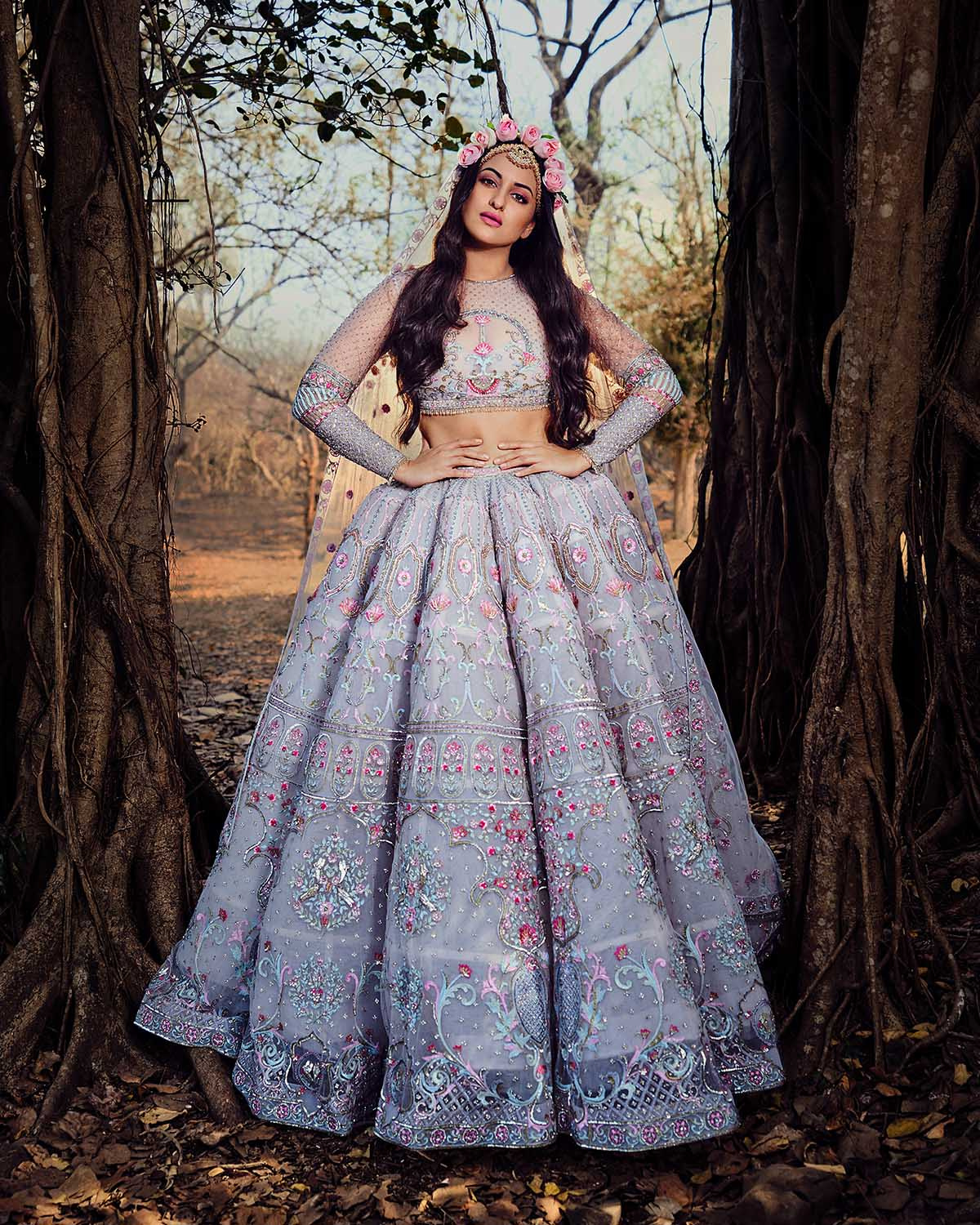 Sonakshi Sinha Light Mauve, Multicolored Floral Embroidered Lehenga Set