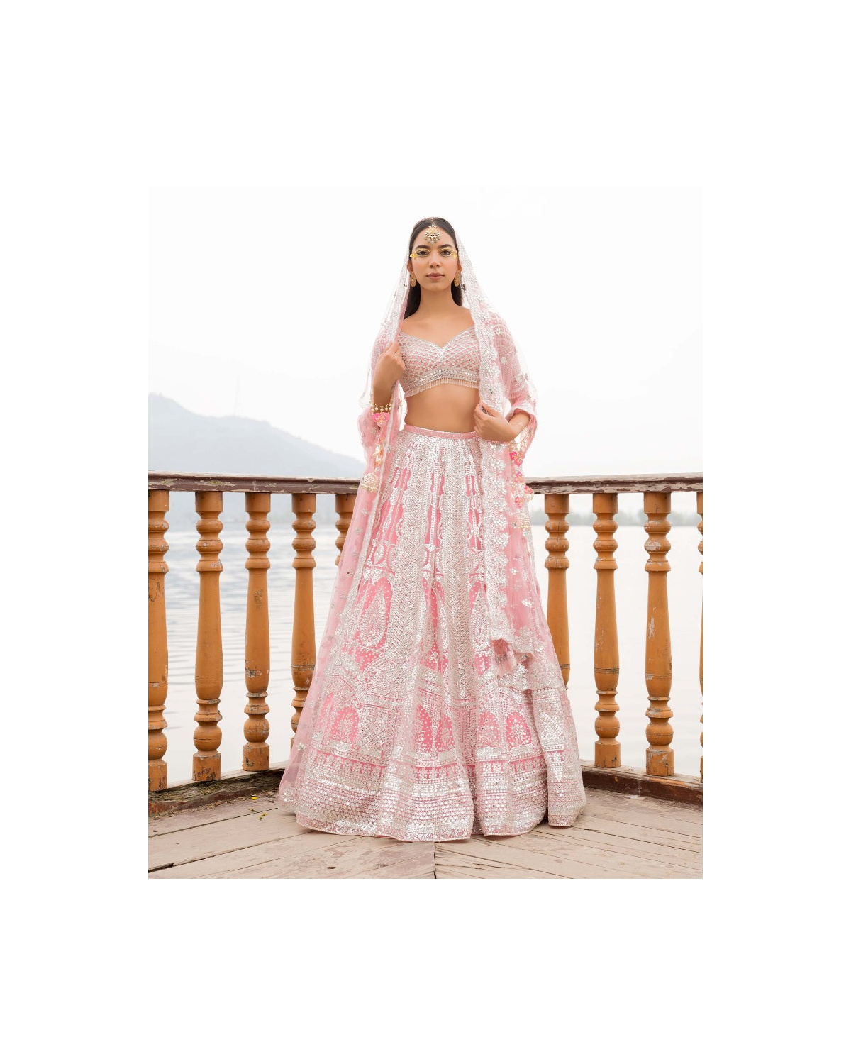 Anaya Conch Shell Pink Lehenga Set With Chrome Applique