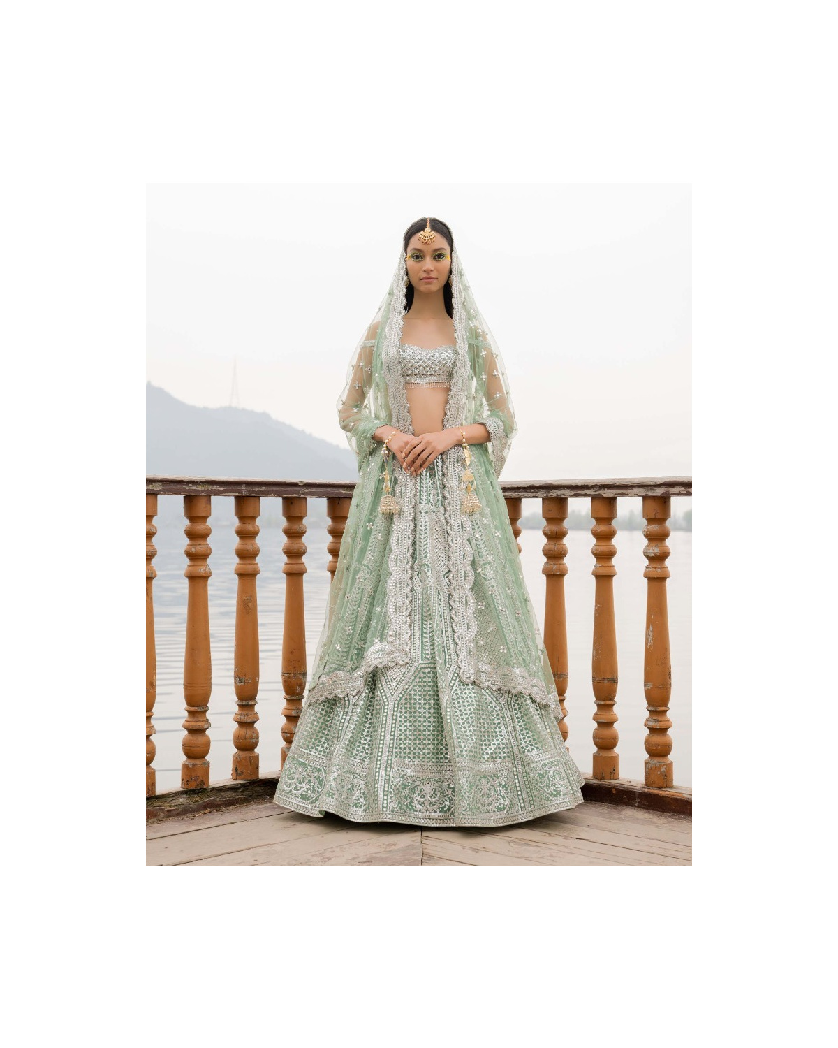 Amber Pastel Green Lehenga Set With Chrome Applique