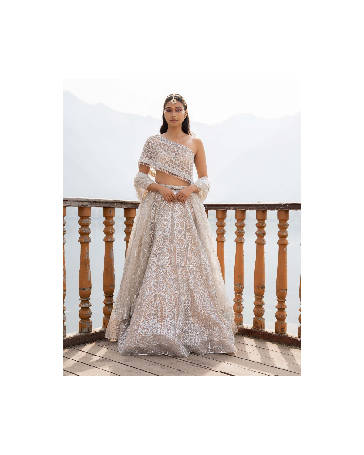 Amaari Light Peach Lehenga Set With Architectural Motifs