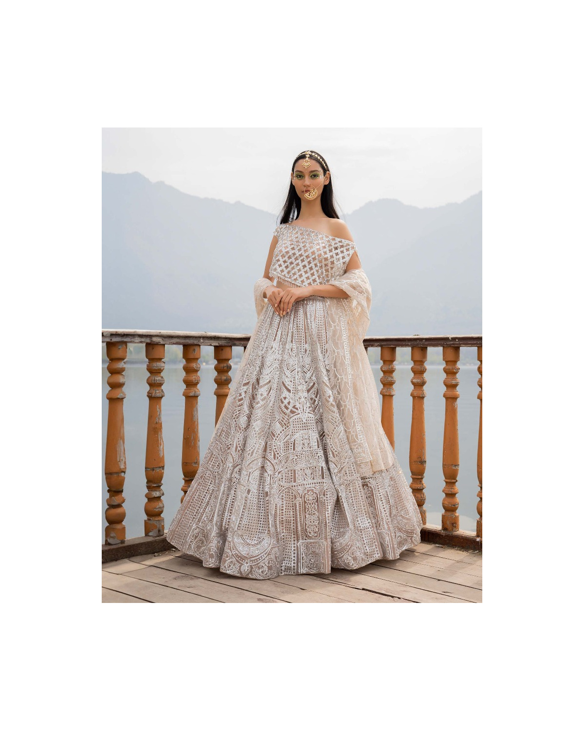 Alison Light Beige Lehenga Set With Crystal Embellishments