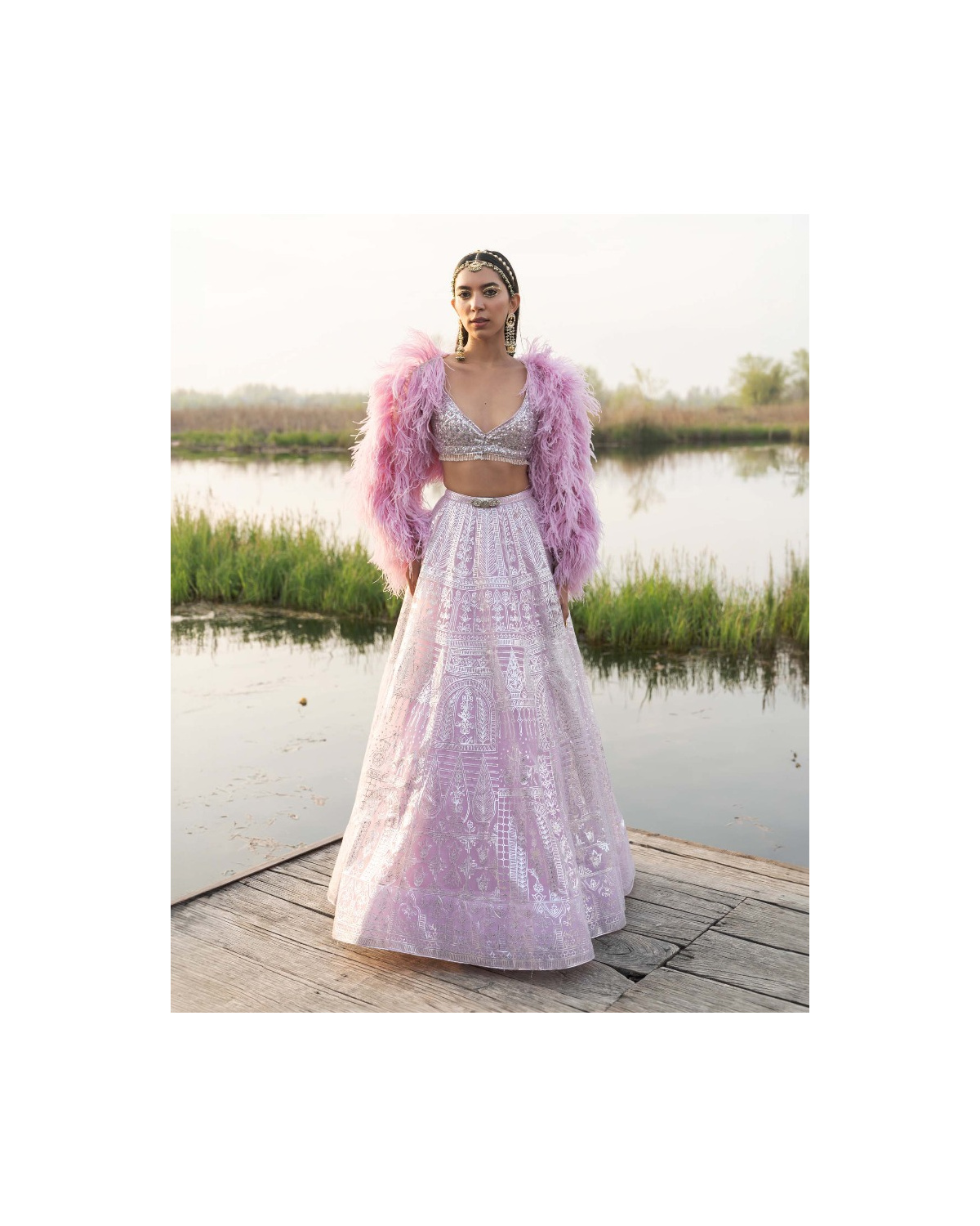 Ailana Pink Mist Lehenga Set With Chrome Applique