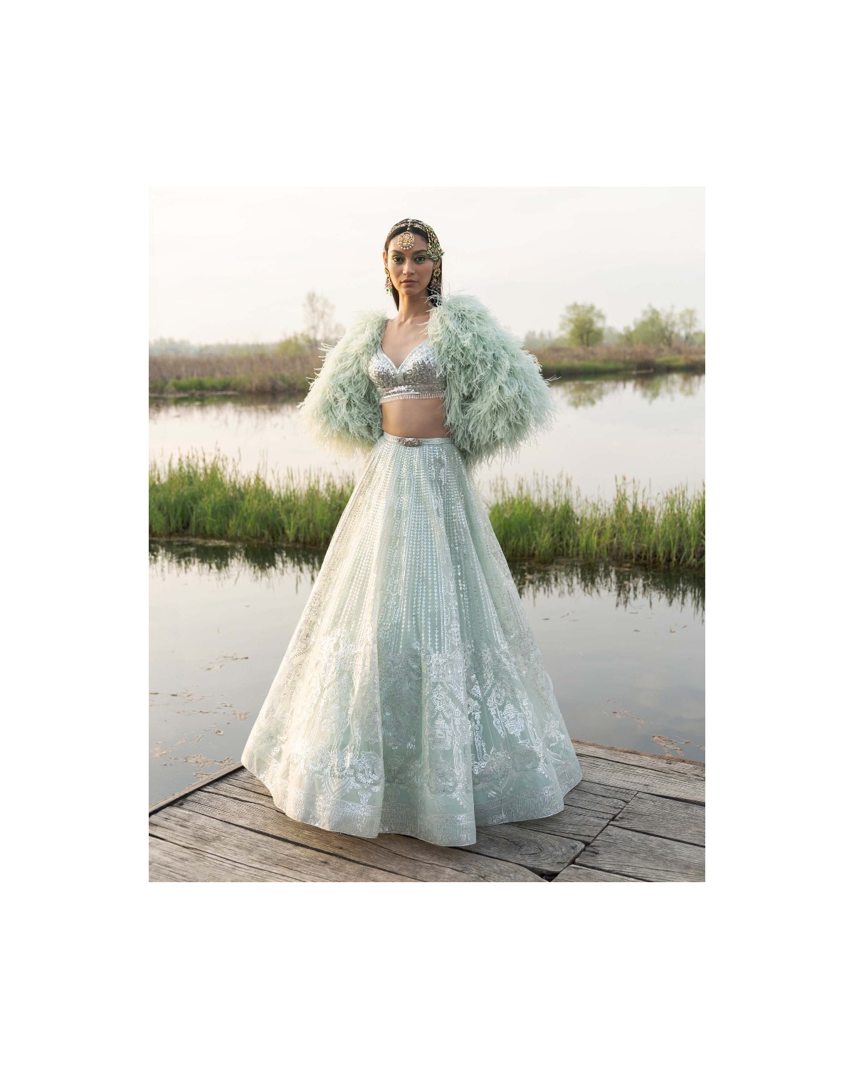 Aiyana Peppermint Green Lehenga Set With Sequins And Tassels