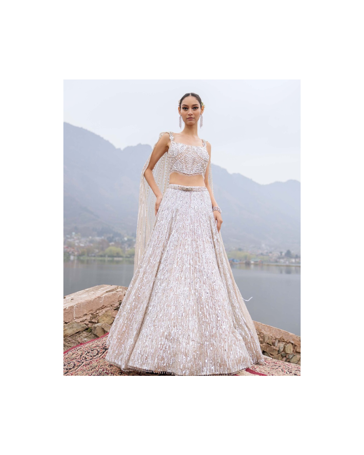 Edith Silver Lehenga Set With Sequins And Swarovski Stones