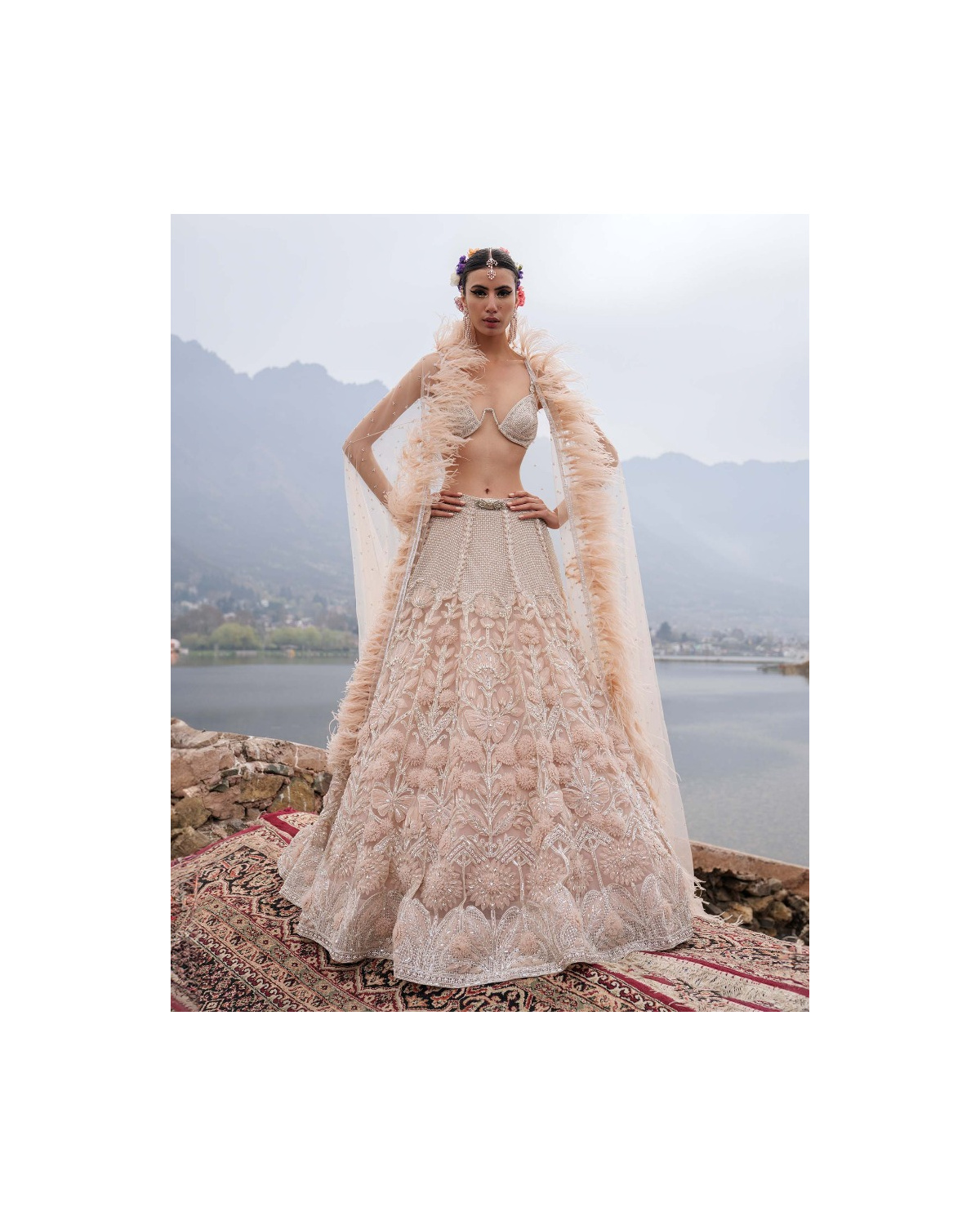 Dayana Light Peach Lehenga Set With Floral Motifs