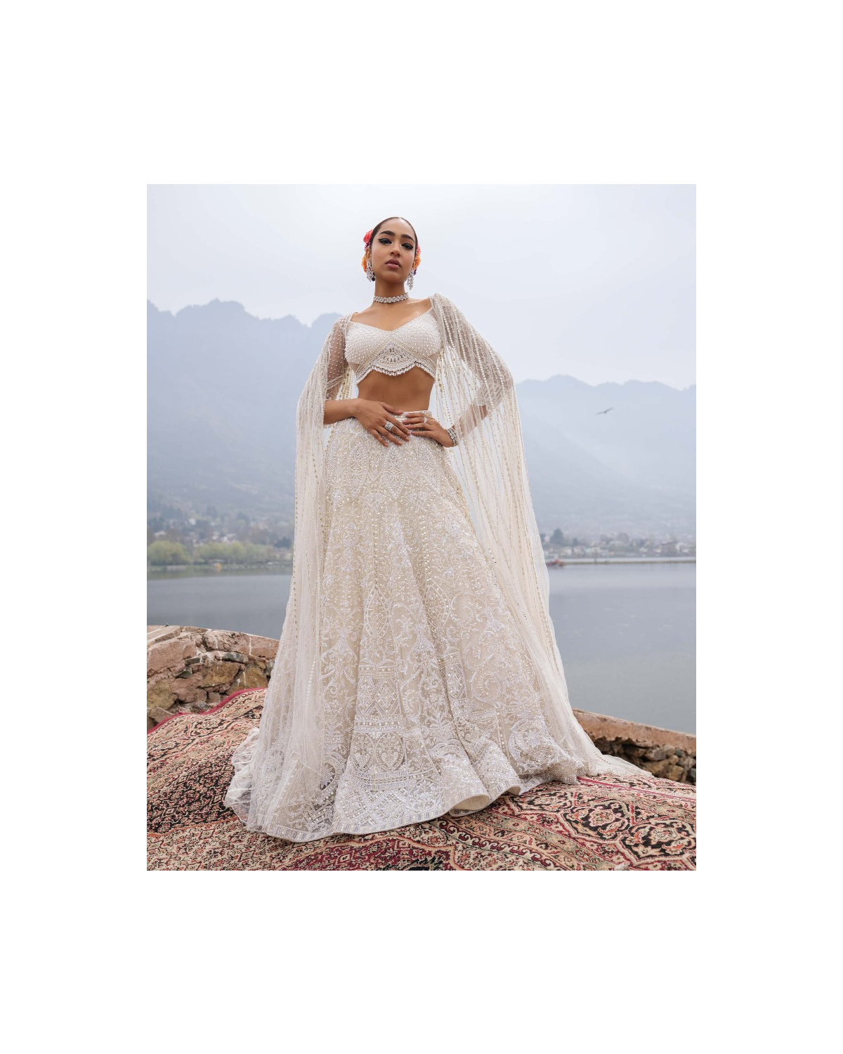 Cordelia Ivory Lehenga Set With Pearl And Crystal Details
