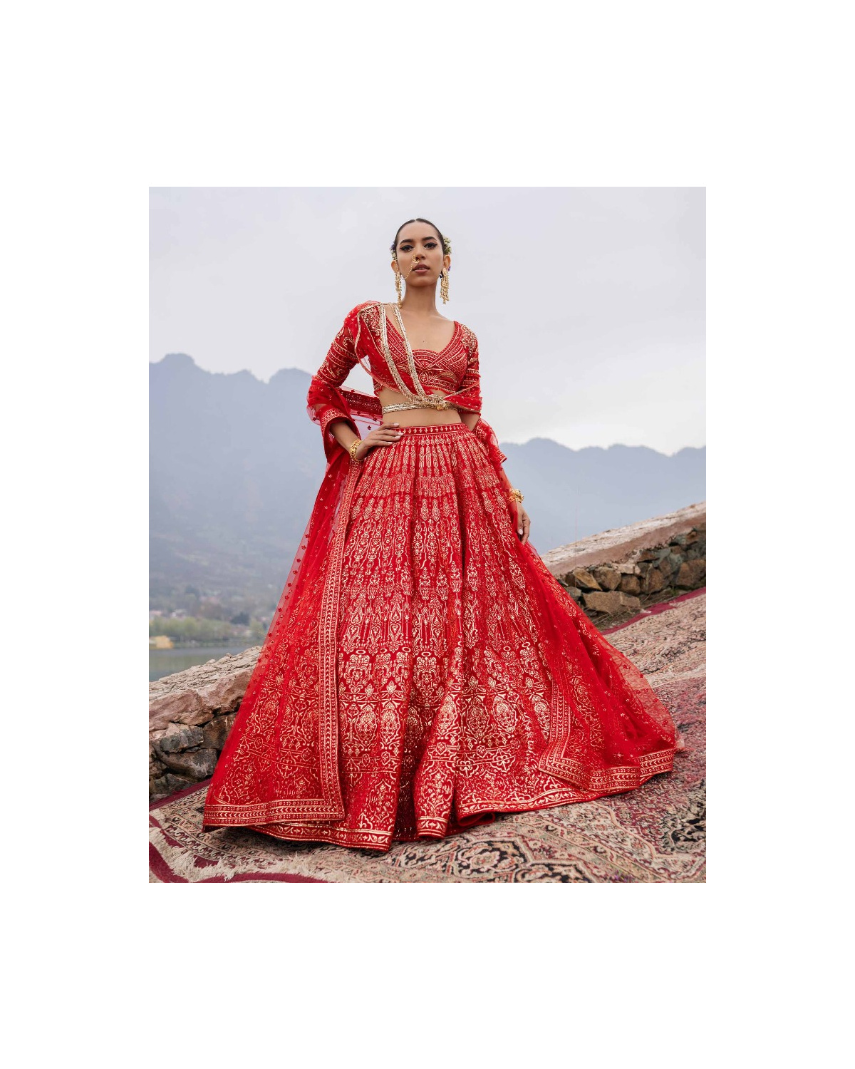 Ember Red Lehenga Set With Belt Finished And Tassels Detailing