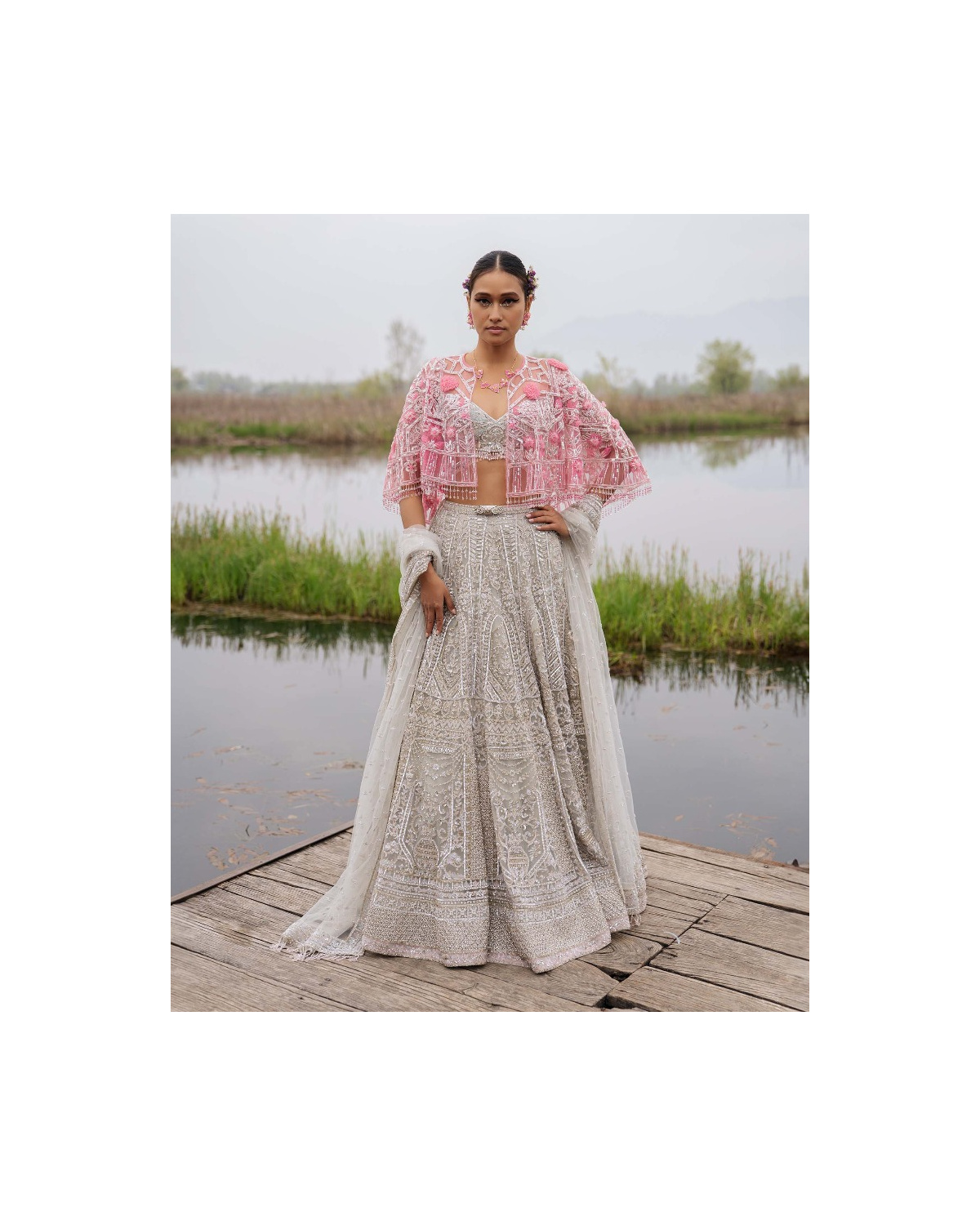 Emmaline Light Grey-based, Silver Lehenga Set With Powder Pink Sequins