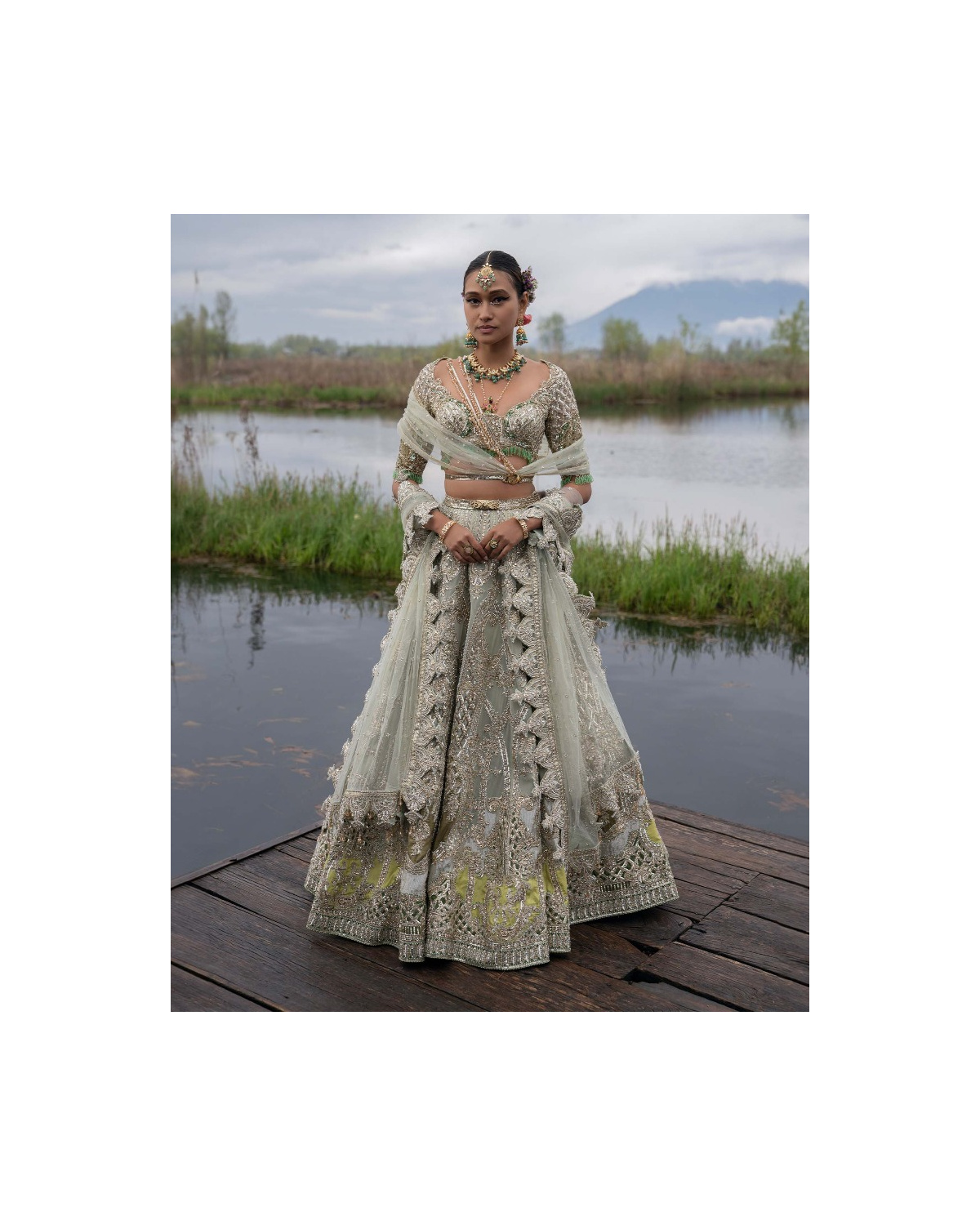 Jada Sage Green-based, Multicoloured Lehenga Set With Sequins