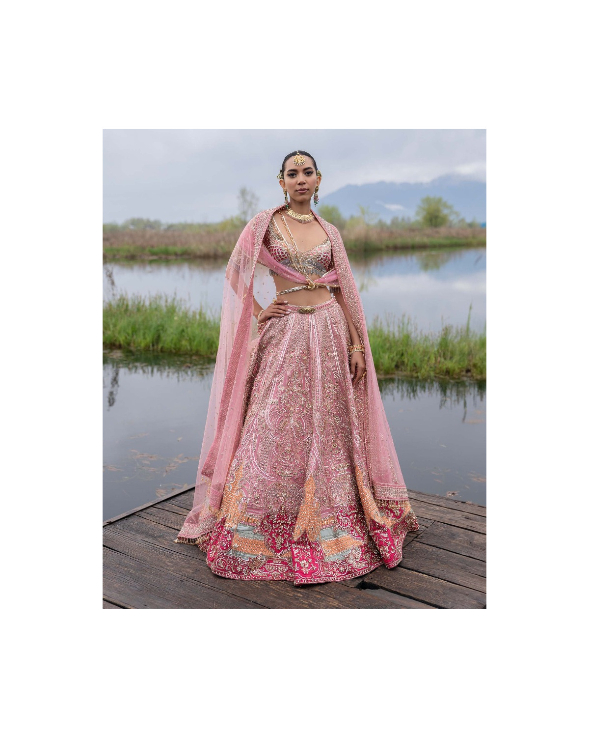 Isla Geranium Pink-based, Multicoloured Lehenga Set