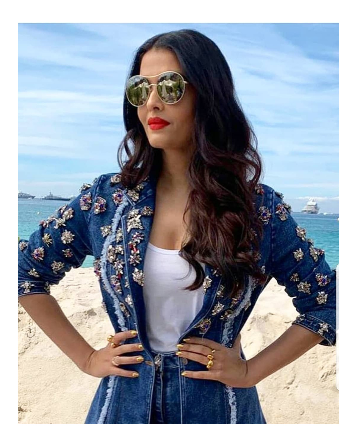 Aishwarya Rai Bachchan In Reinvented Canadian Tuxedo With Metallic Embellishments
