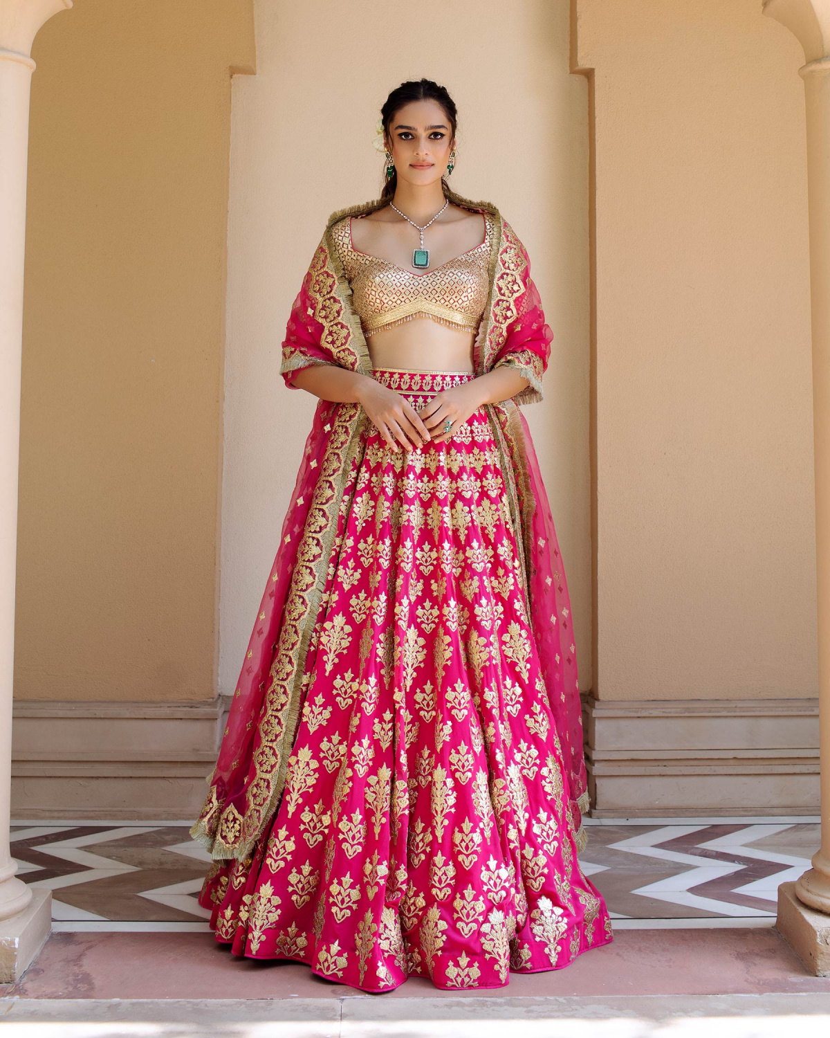 Reine Fuschia Pink Lehenga Set And Blouse