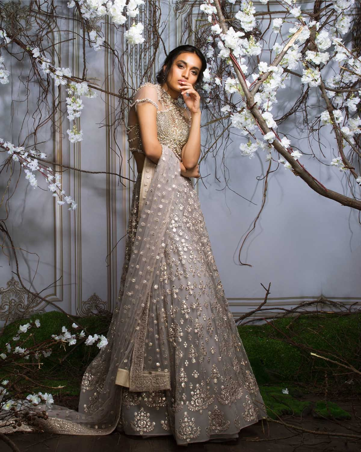 Ashley Grey  Embroidered Lehenga