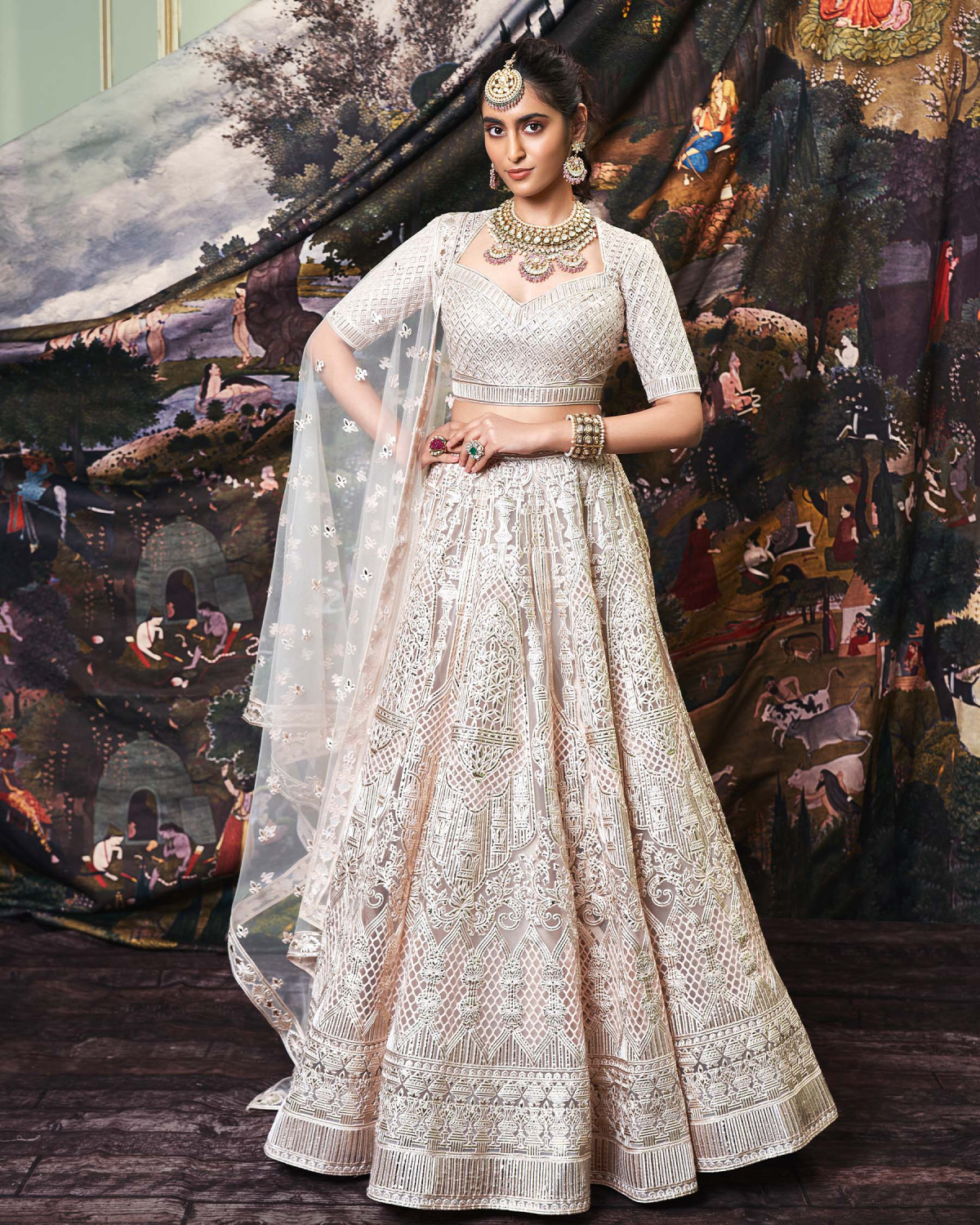 Bianca Light Beige, Tulle Lehenga Set