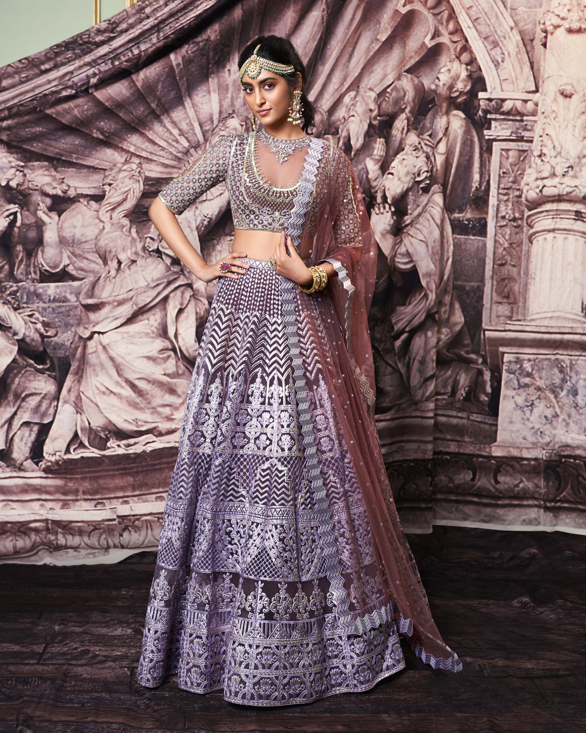 Celeste Dark Mauve Tulle Lehenga Set