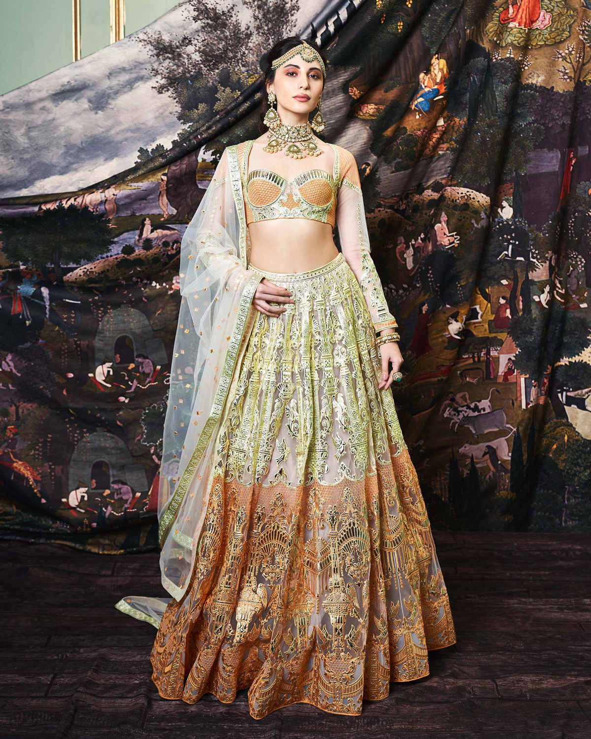 Danielle Light Beige-based, Tulle Lehenga Set