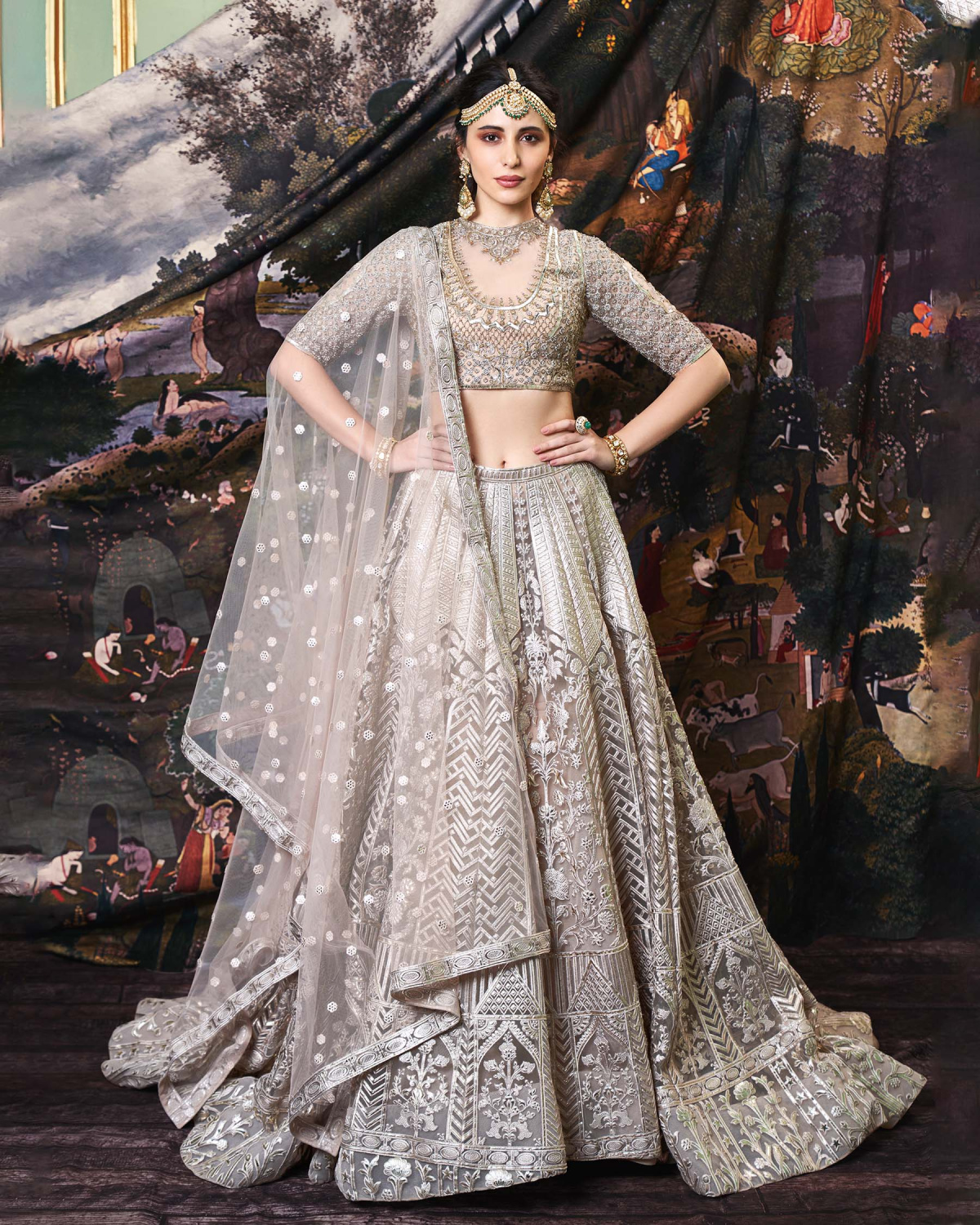 Demi Beige-hued, Trail Lehenga Set