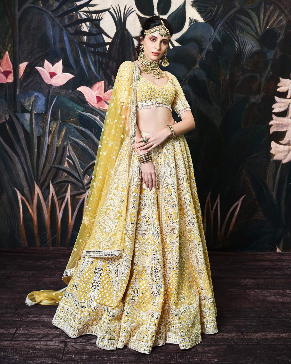 Harlow Yellow Lehenga Set With Gold Foil Work