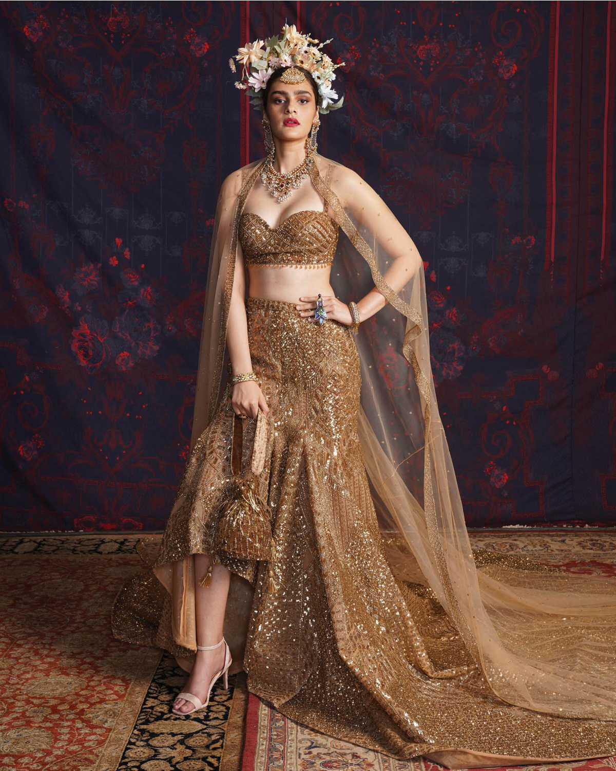 Belle Golden Asymmetrical Lehenga Set