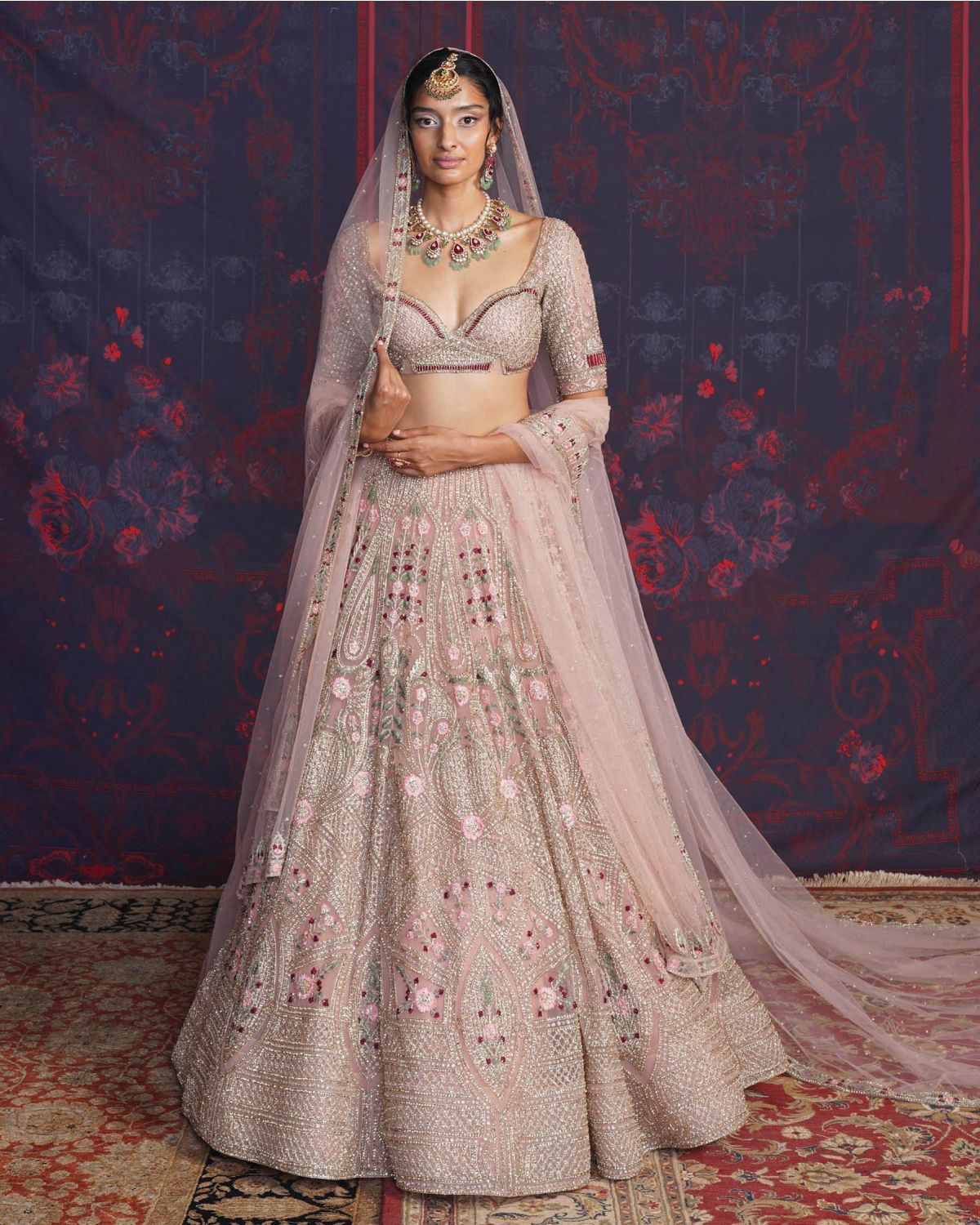 Elise Pink-based, Multicolored Lehenga Set