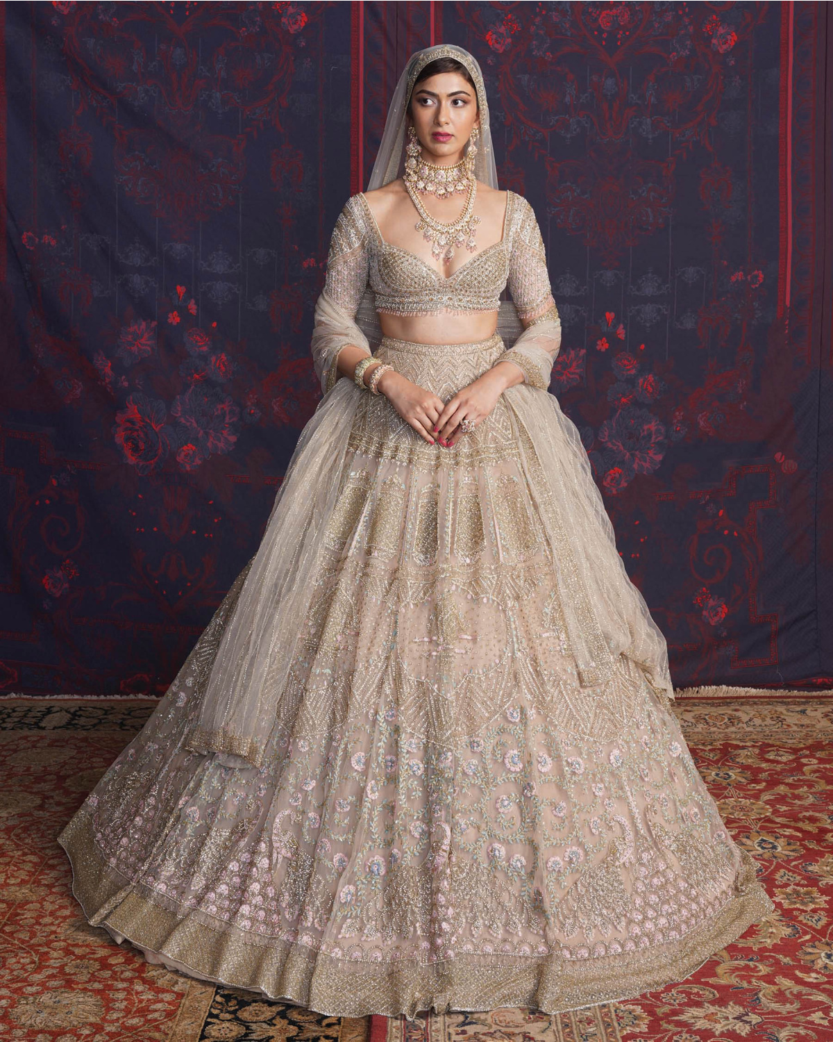 Rosalie Beige-based, Multicolored Lehenga Set