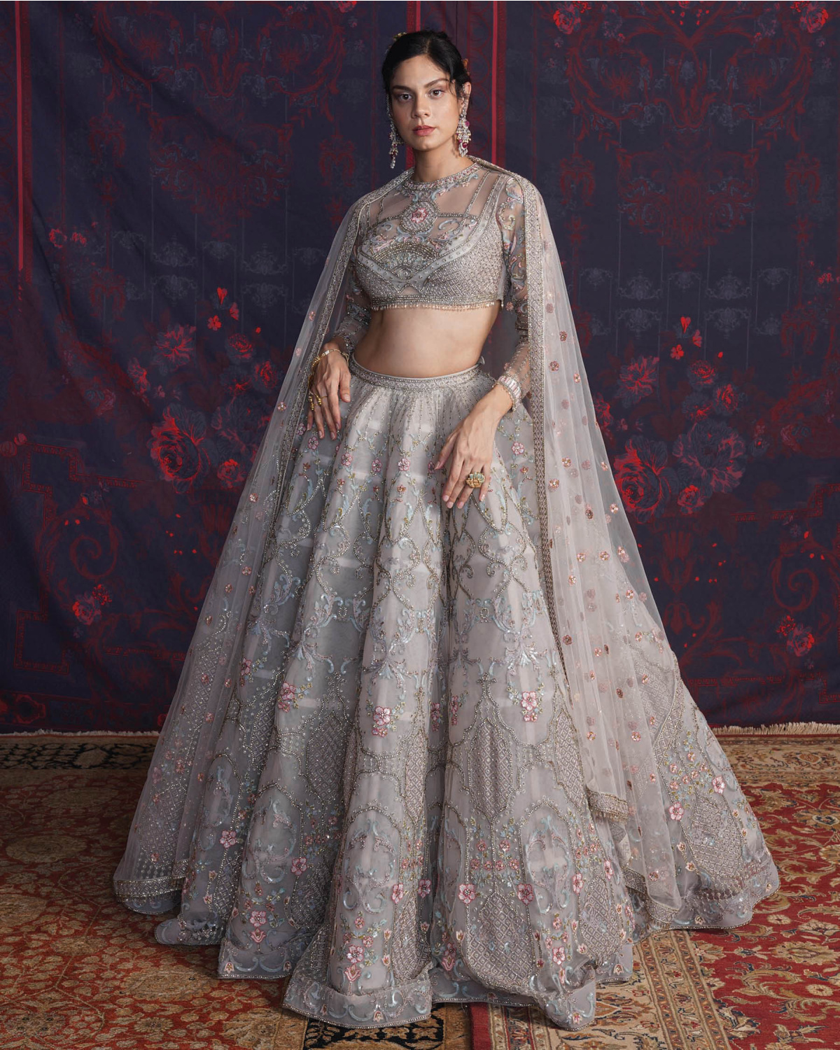 Noelle Grey-based, Multicolored Lehenga Set
