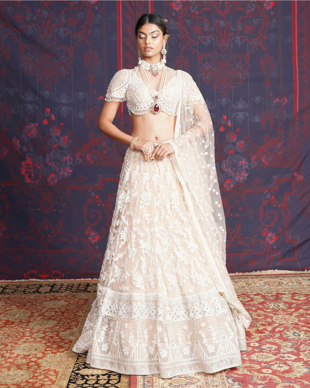 Regina Beige-based, Ivory Lehenga Set With Dupatta