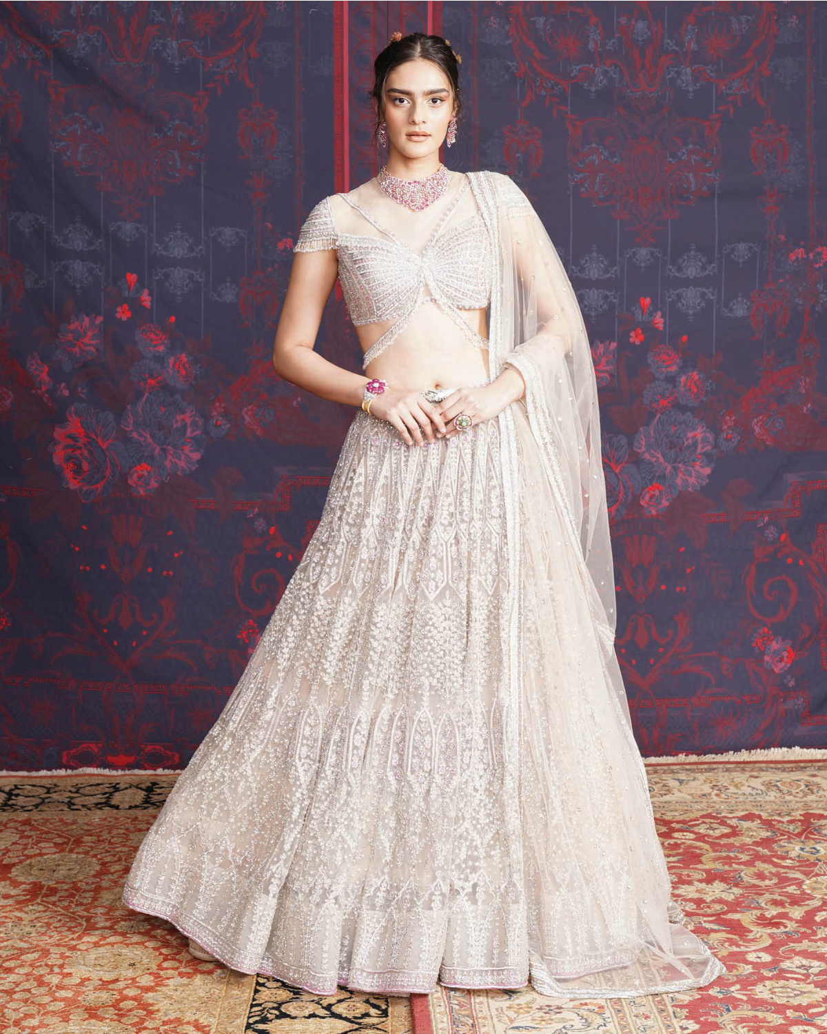 Remi Beige-based, Ivory Lehenga Set With A Blouse Having A Dori