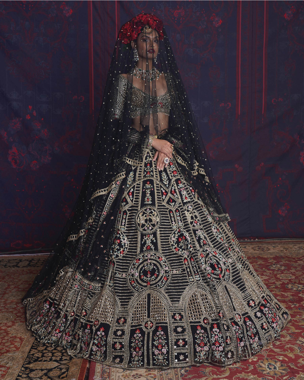 Rosa Black, Multicolored Lehenga Set