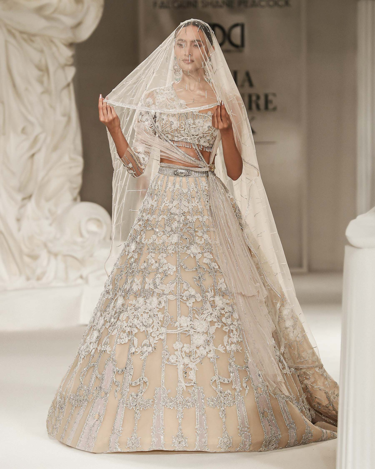 Malaya Light Beige-based, Ivory Lehenga Set With Knotted Dupatta
