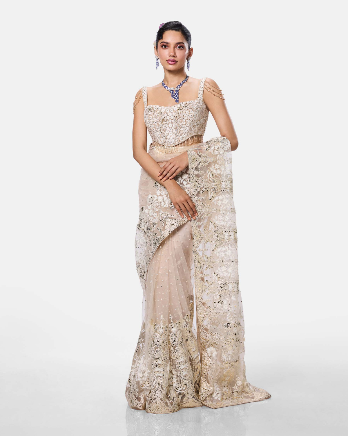 Ivory Cascade Saree 