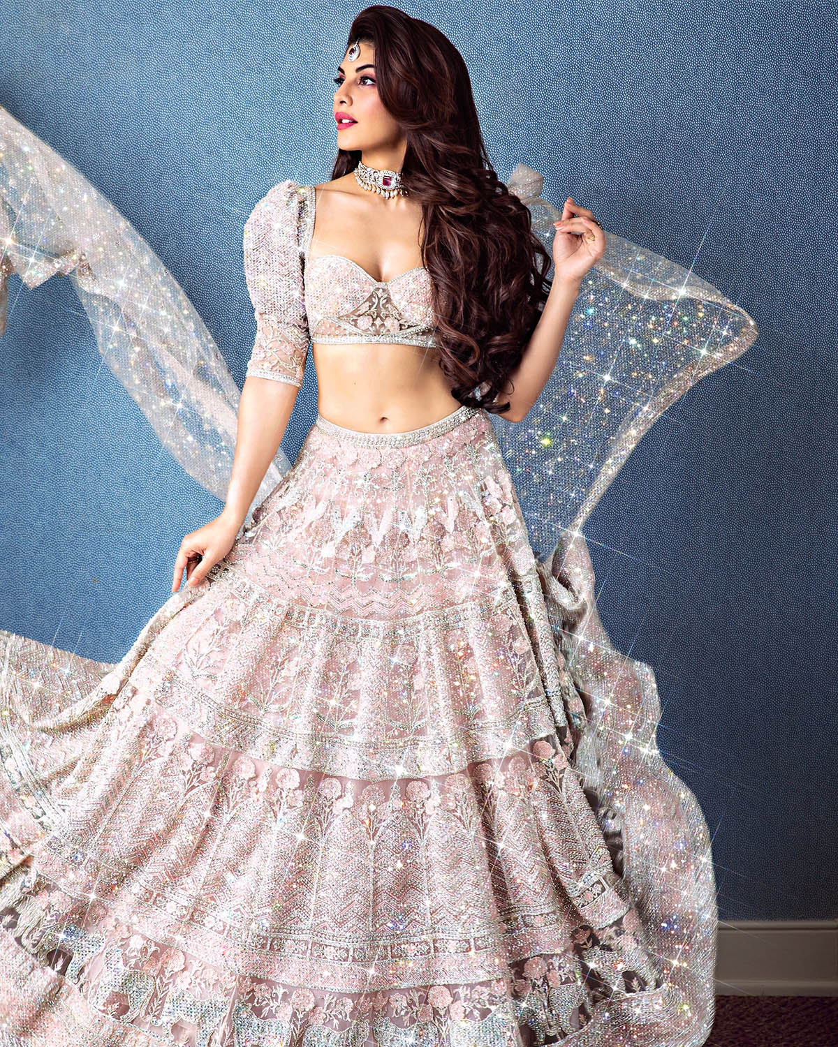Jacqueline Fernandez Silver Embroidered Lehenga Set