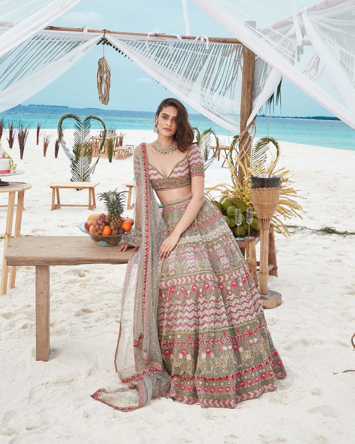 Nude-based, Multicolored Lehenga