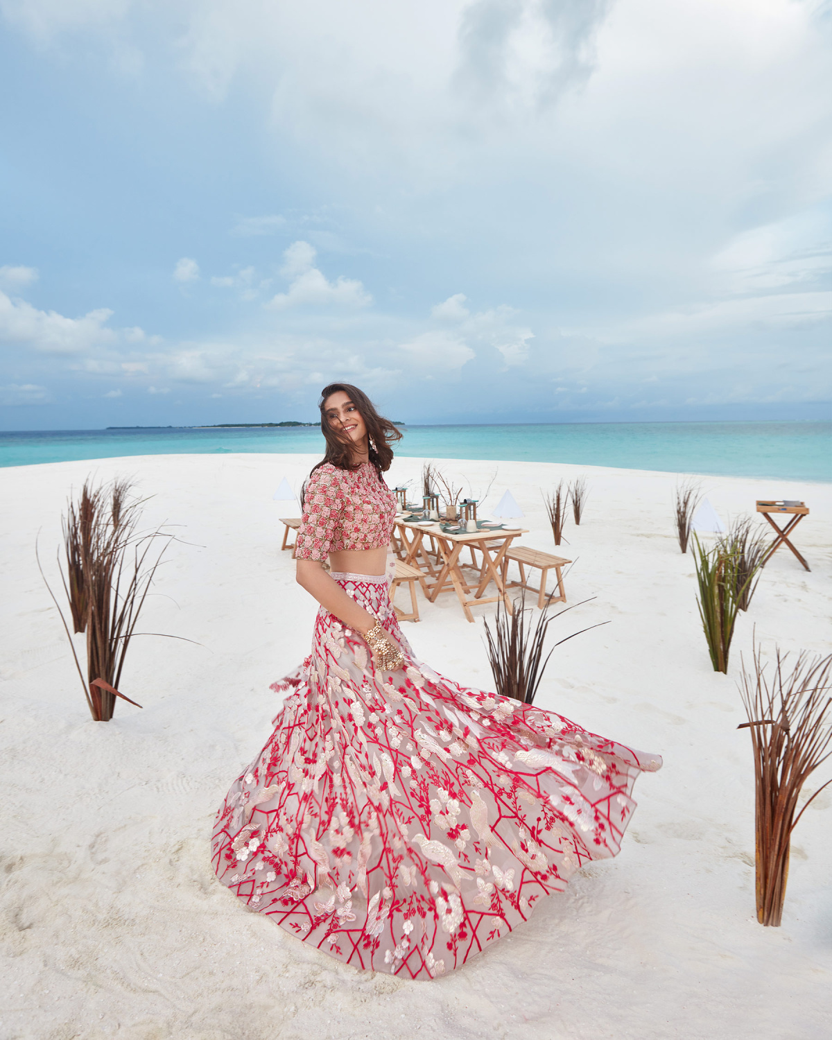 Light Pink-based, Pink Floral Chrome Applique Lehenga