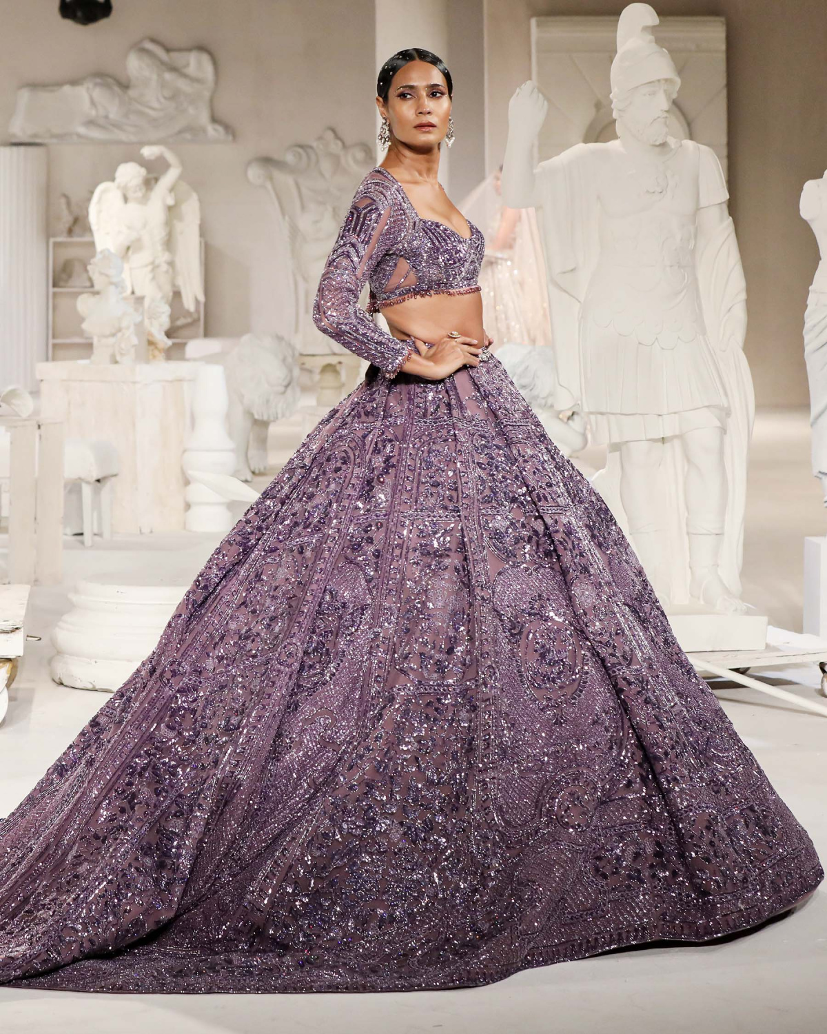 Kimberly Lehenga Set Hyacinth Violet Ballgown Architectural Motifs