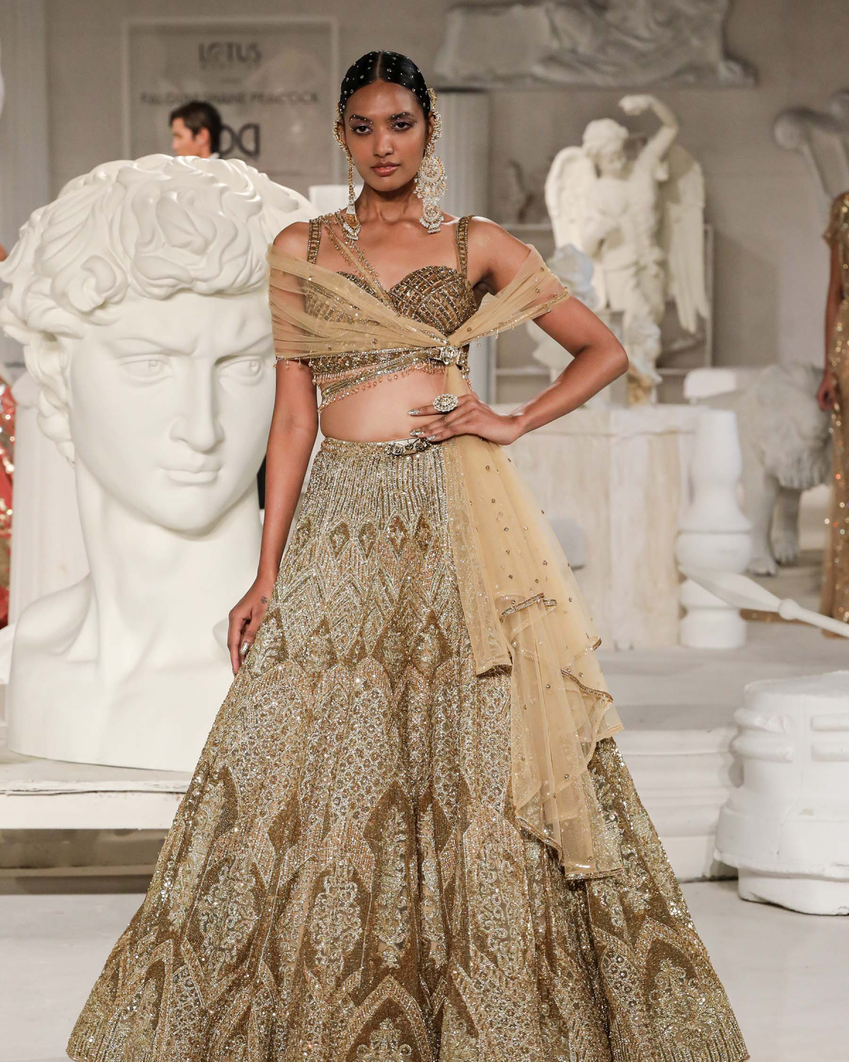 Kyra Lehenga Set Dark Golden Architectural Motifs