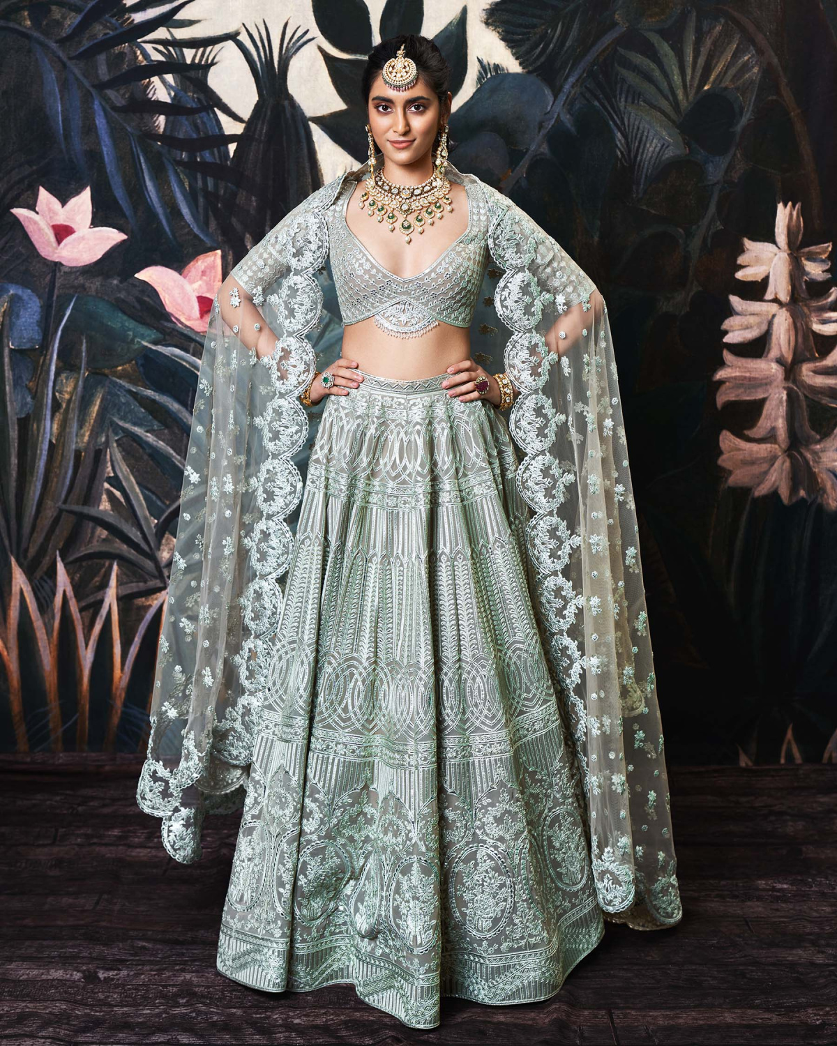 Lana Light Brown-based, Tulle Lehenga Set