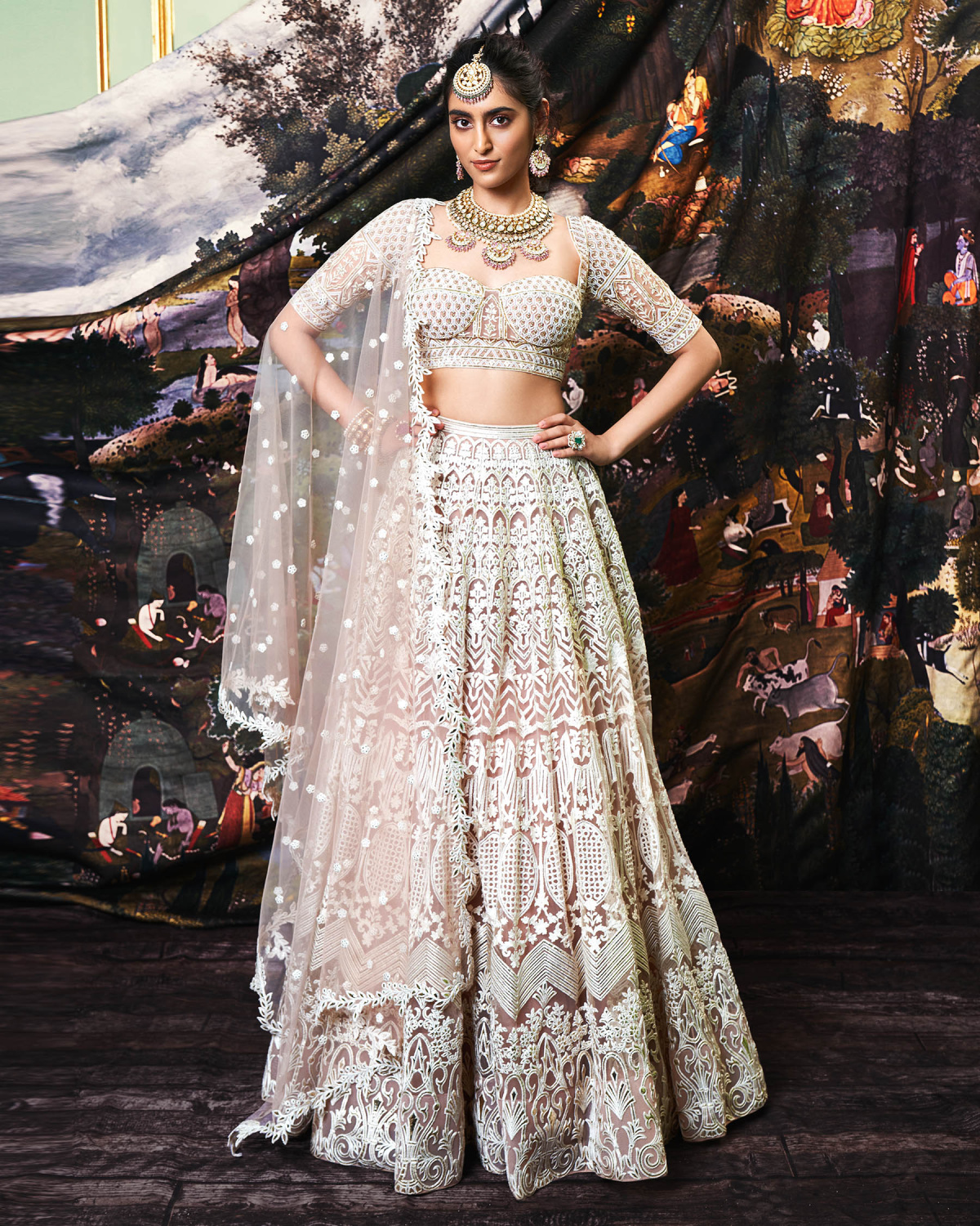 Leia Old Rose, Golden Foil Work Lehenga Set