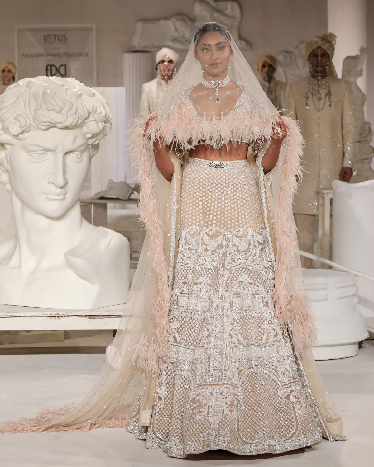 Liv Lehenga Set Light Beige Silver Architectural Motifs Style