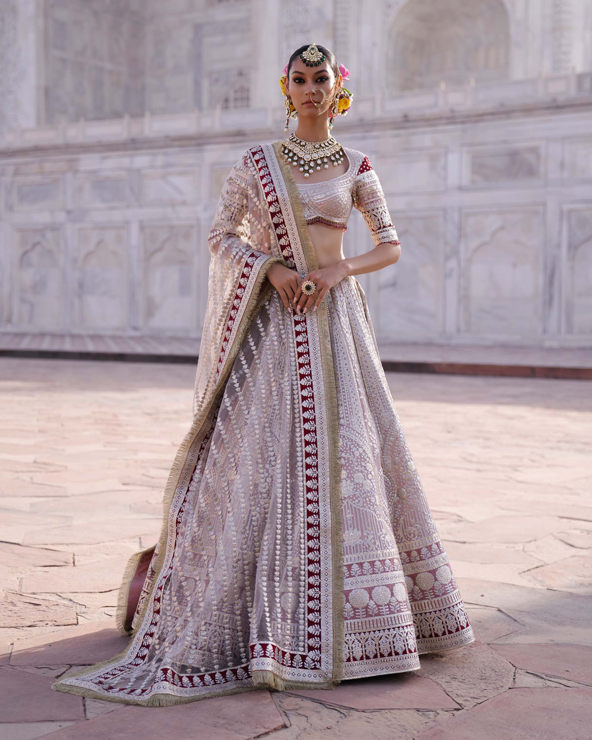 Vivienne Light Pink-based, Light Gold Chrome Applique Lehenga Set