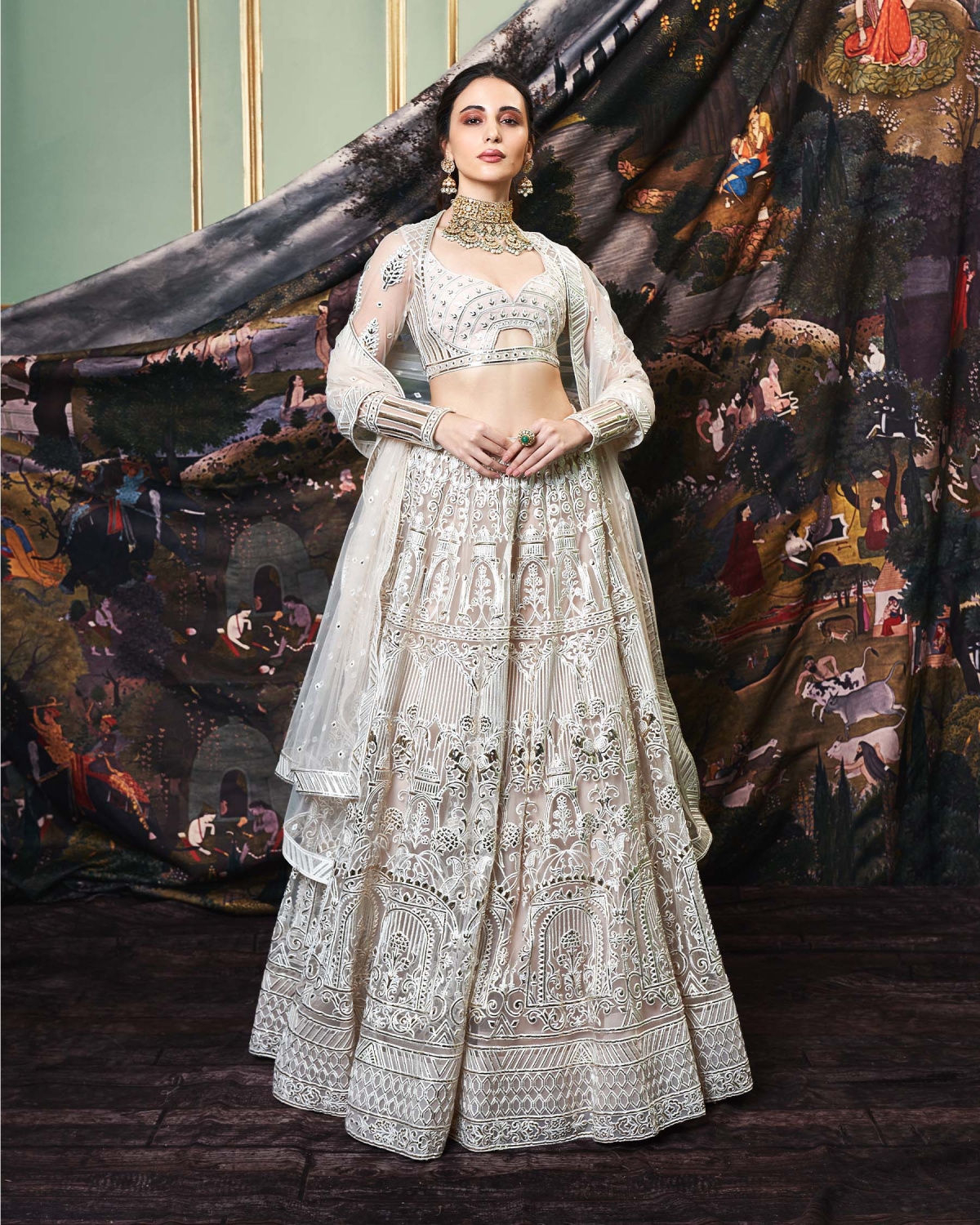 Nyla Light Beige, Tulle Lehenga Set
