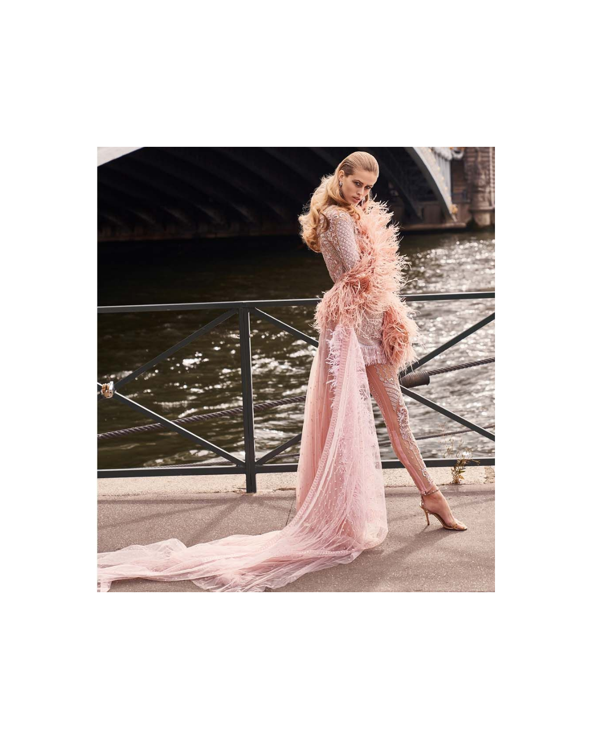 Rose Quartz, Intricately Embellished Short Dress With Sheer Paints