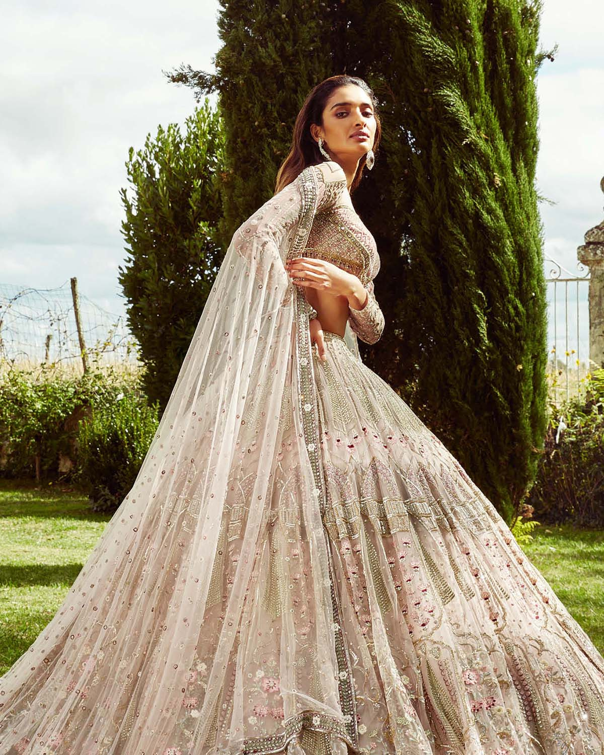 Mauve-hued, Foliage Embroidered Lehenga, Styled