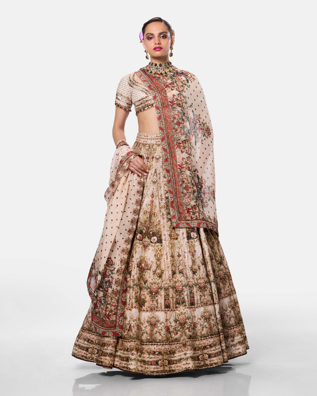 Vintage Rose Ivory Lehenga