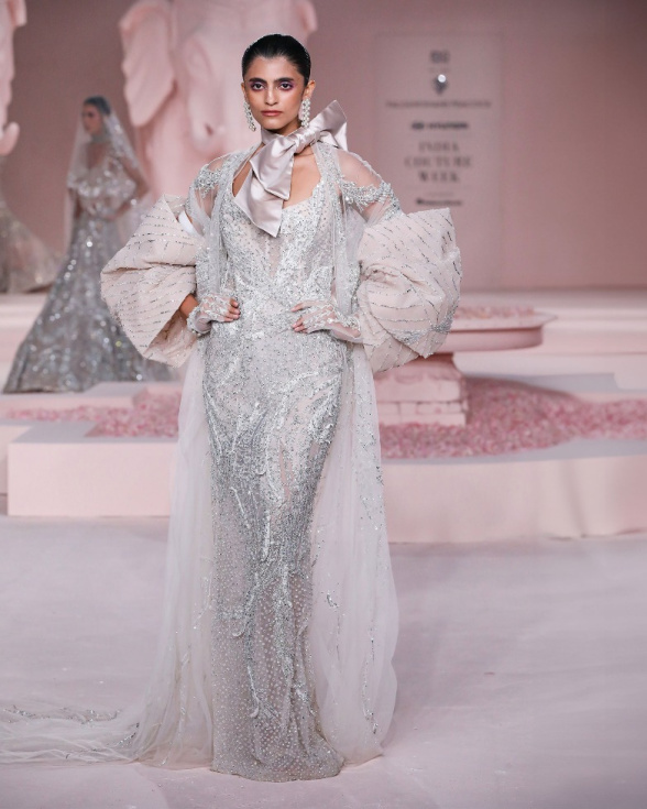 Judith Fitted Gown with Intricate Silver Embroidery with Sequins