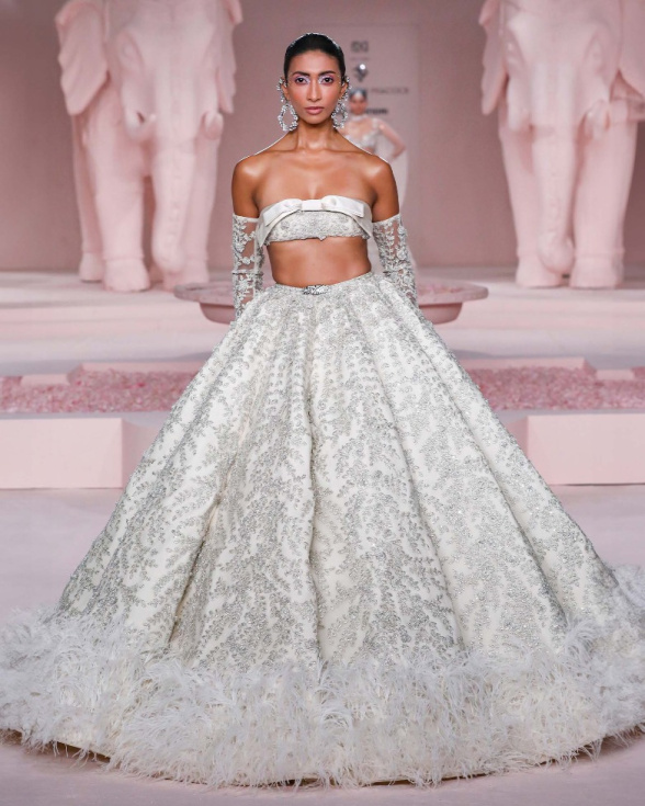 Khai Ivory Hued, Ball Gown-style Lehenga Set With Crystals