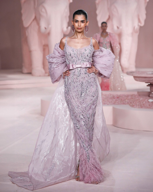 Marianna Light Mauve Sleeveless Fitted Gown with Silver Embroidery