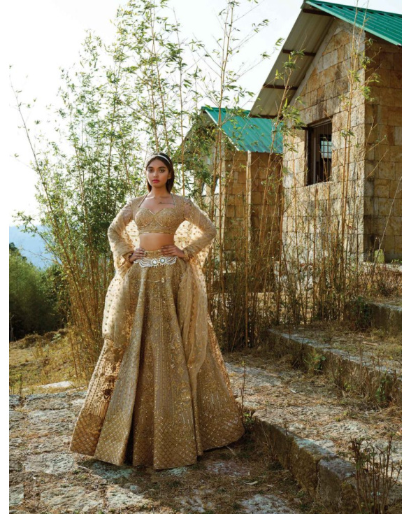 Grey-based, Golden Lehenga Set